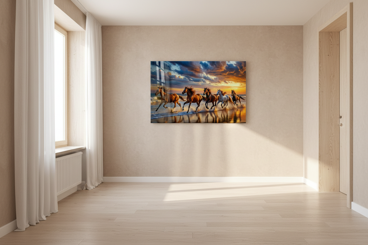 Running Horses Glass Wall Art