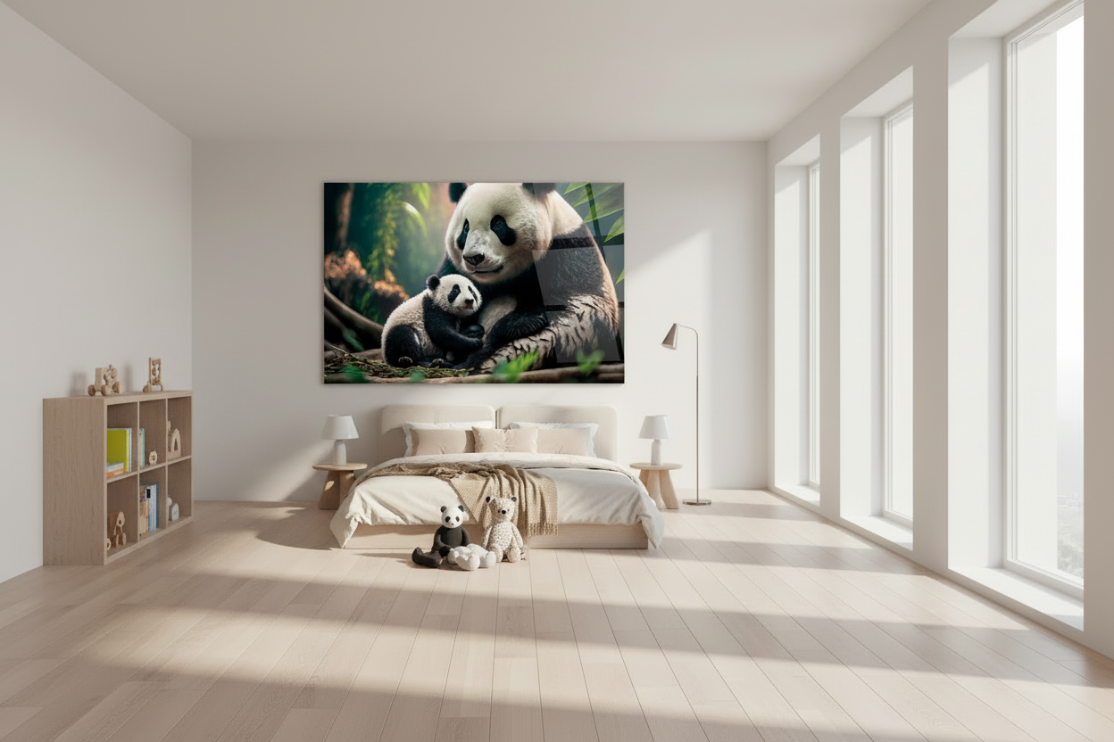 Pandas Glass Wall Art