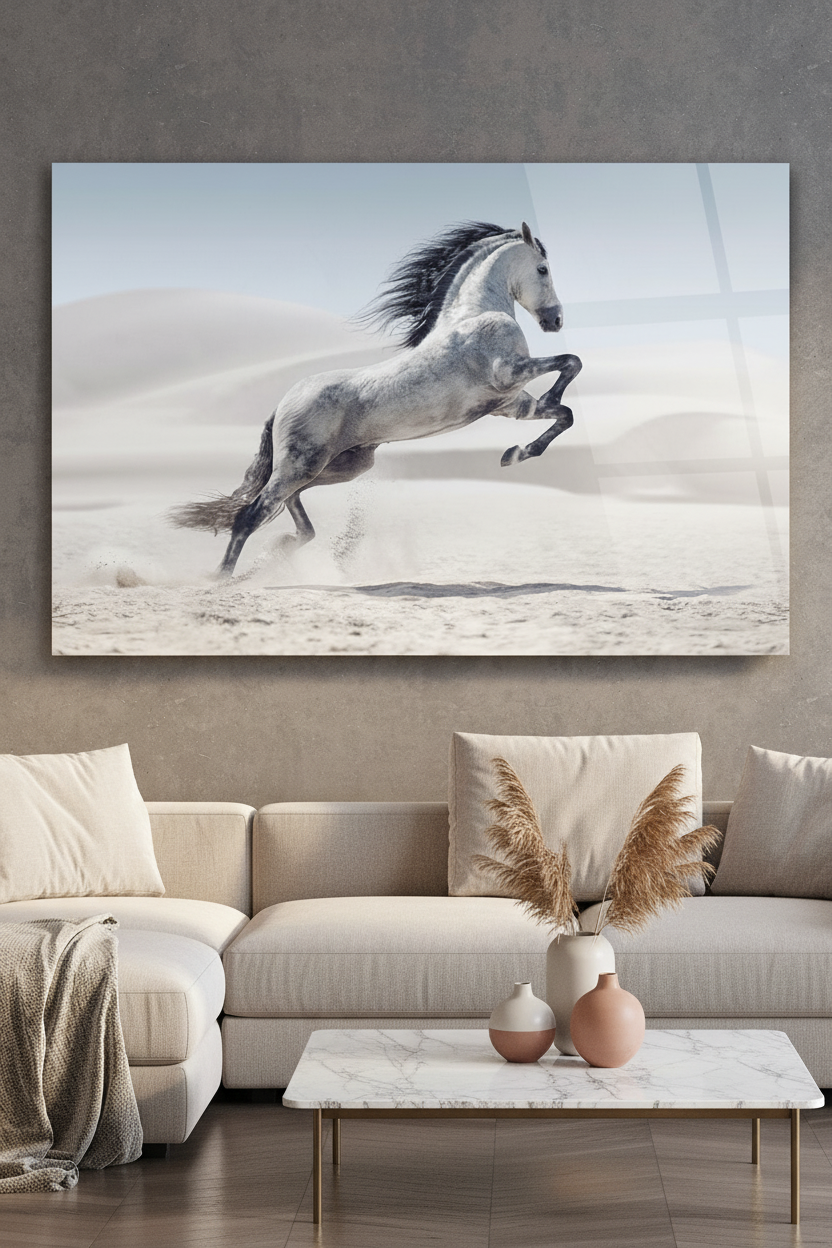 White Horse Glass Wall Art
