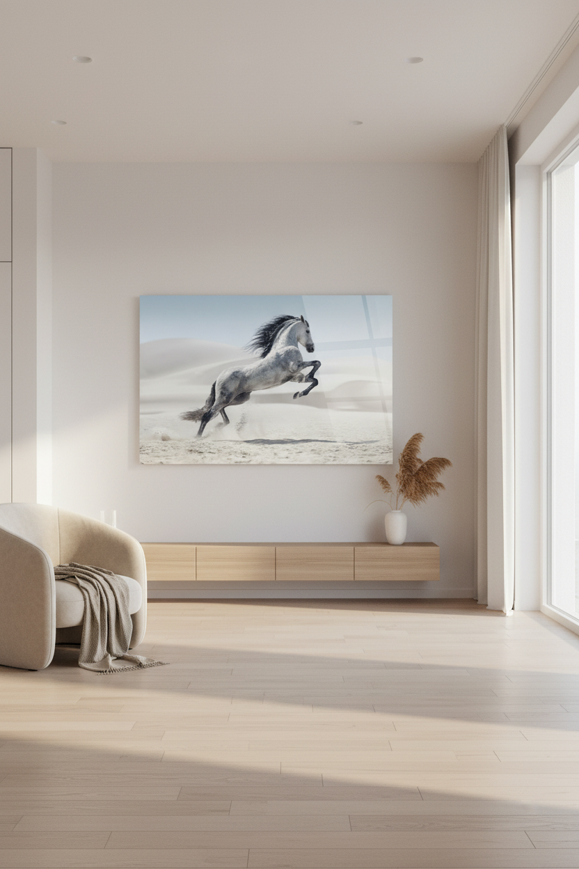 White Horse Glass Wall Art