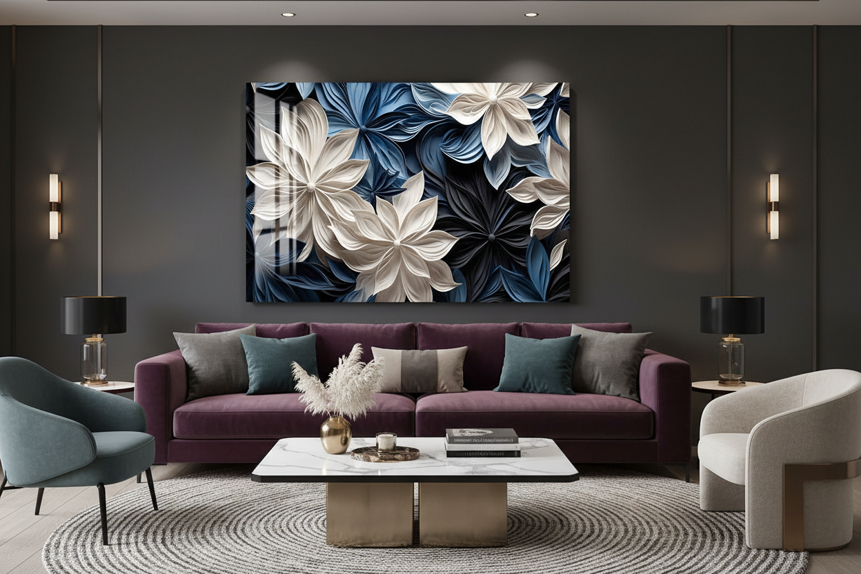 Abstract Flower Glass Wall Art