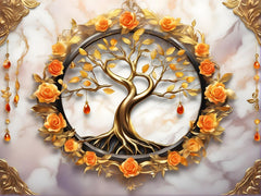 Tree and Roses Glass Wall Art