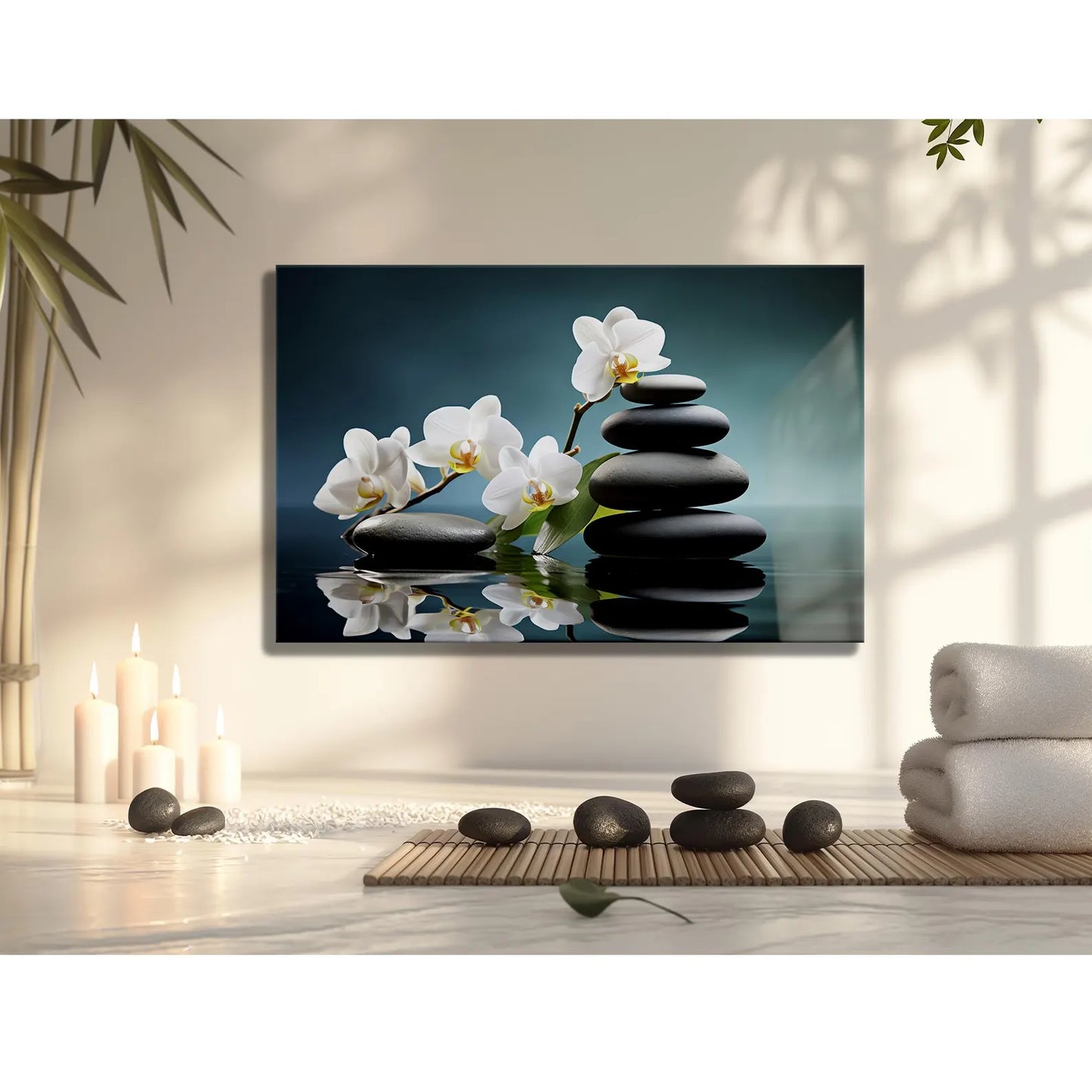 White Orchids Glass Wall Art