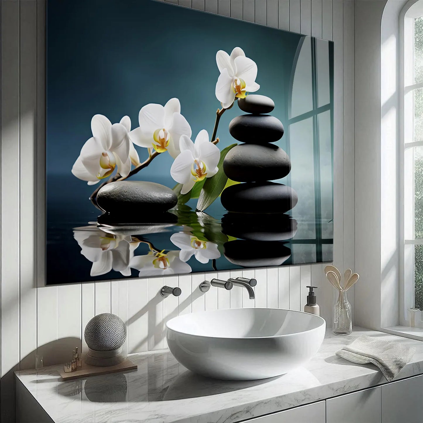 White Orchids Glass Wall Art