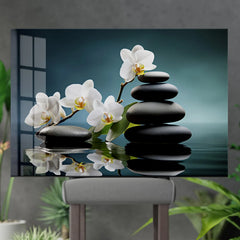 White Orchids Glass Wall Art