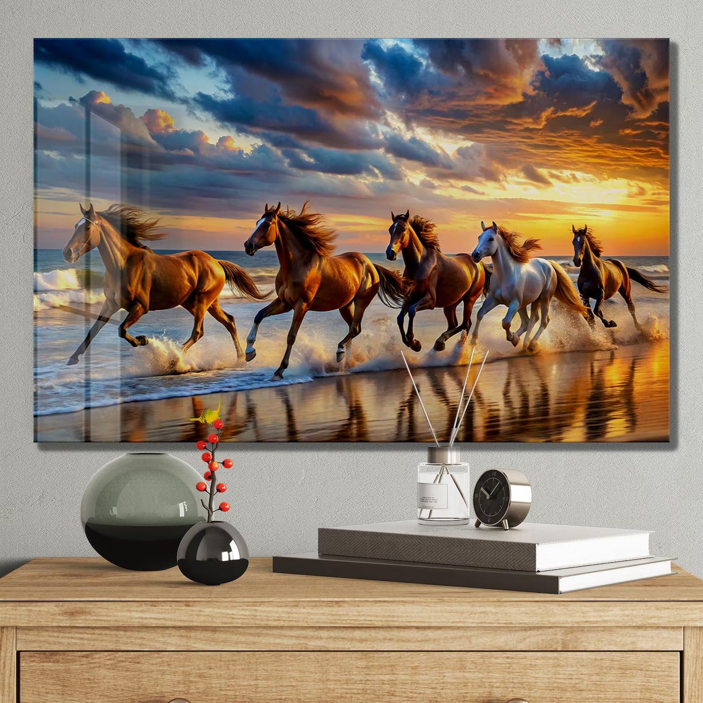 Running Horses Glass Wall Art