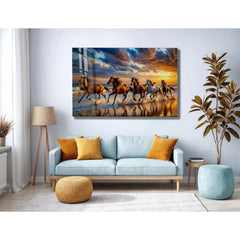 Running Horses Glass Wall Art