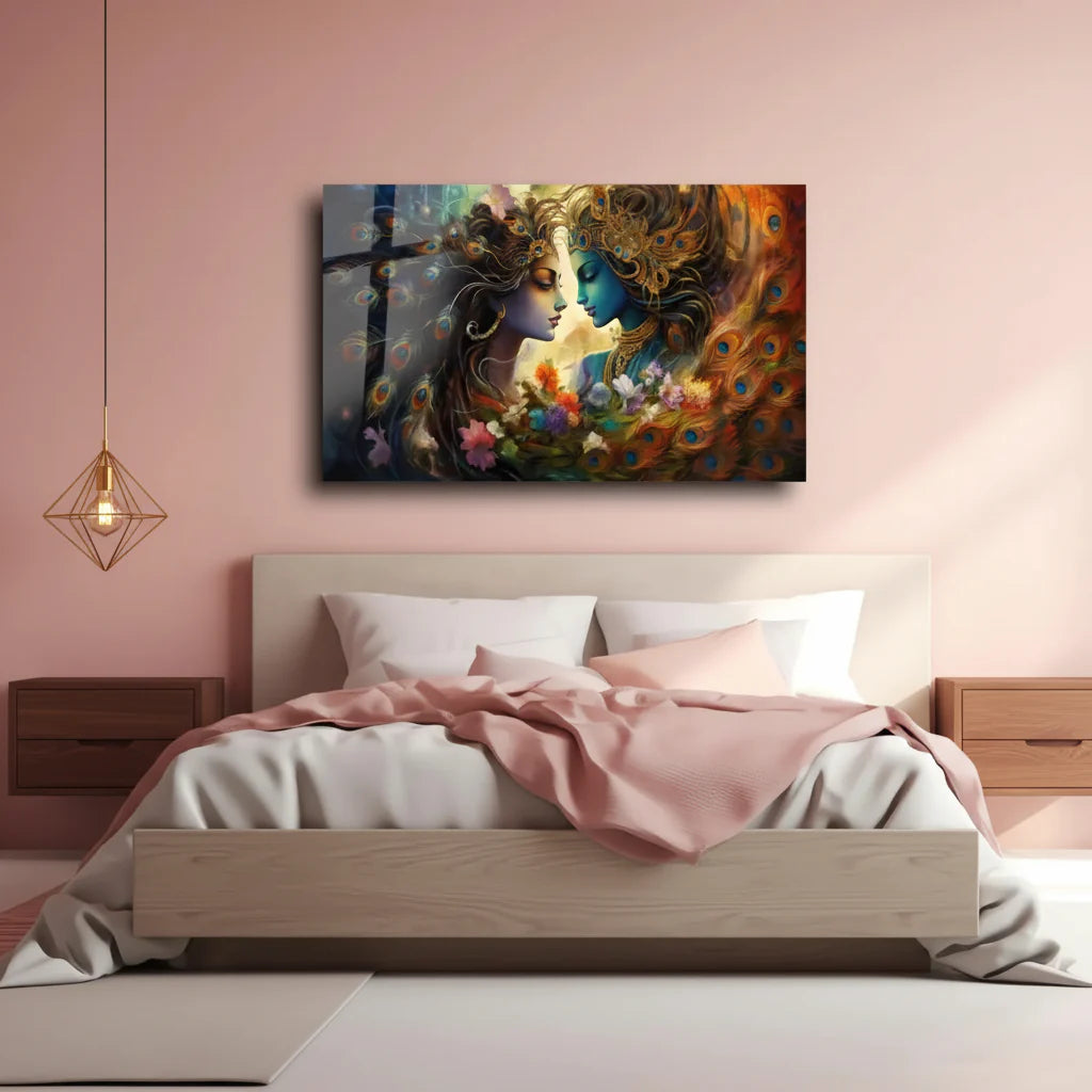 Radha and Krishna Glass Wall Art